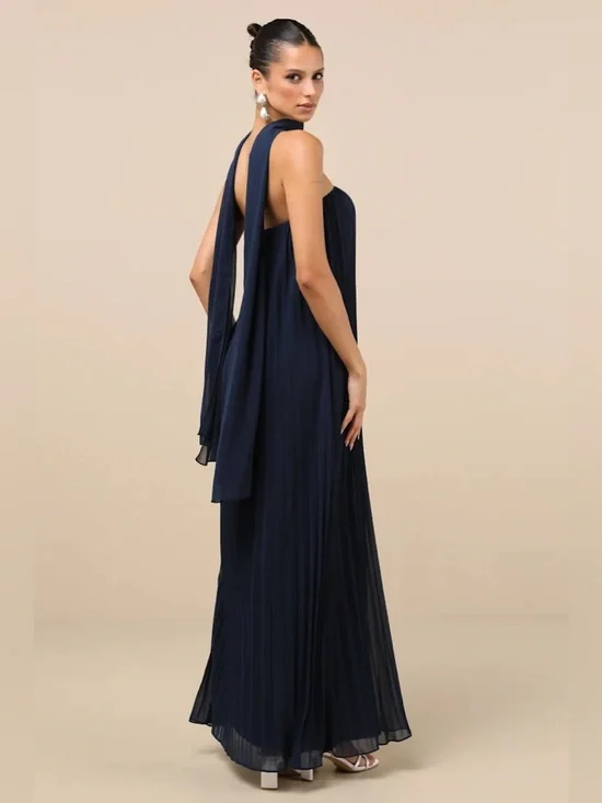 Lulus Lael Navy Pleated Strapless Dress - Picture 4 of 9